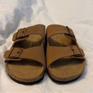 Women  mink colored  Double-Buckle Slide Sandals